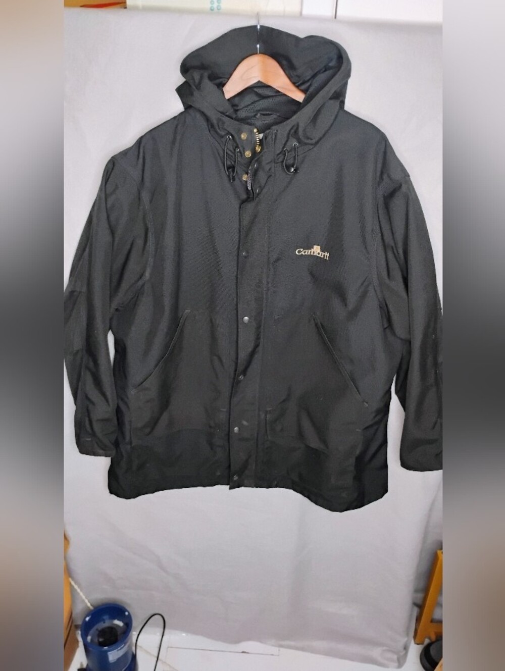 Carhartt Duck Jacket Hoodie Black Made In USA Zippered Mens 2XL Embroidered